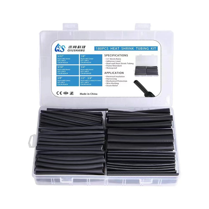 Heat Shrink Tubing Kit，Shrink Ratio 3:1 with Glue Waterproof Dual Wall Heat Sking Tubing Cable Repair Kit Self-Adhesive Lined 6 Sizes 2 Colours (Black, White)