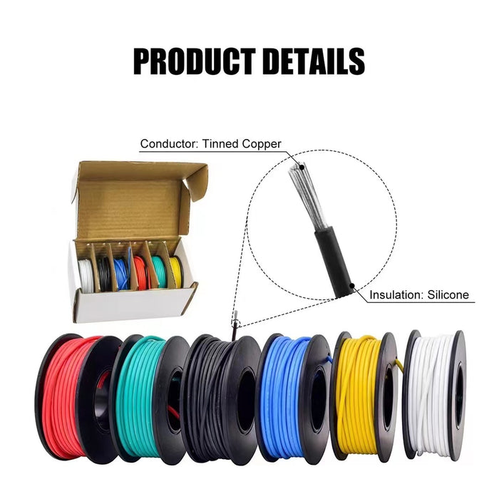 Silicone Electrical Wire Cable 6 Colors Electronics kit Stranded Tinned Copper Wire Flexible and Soft for DIY