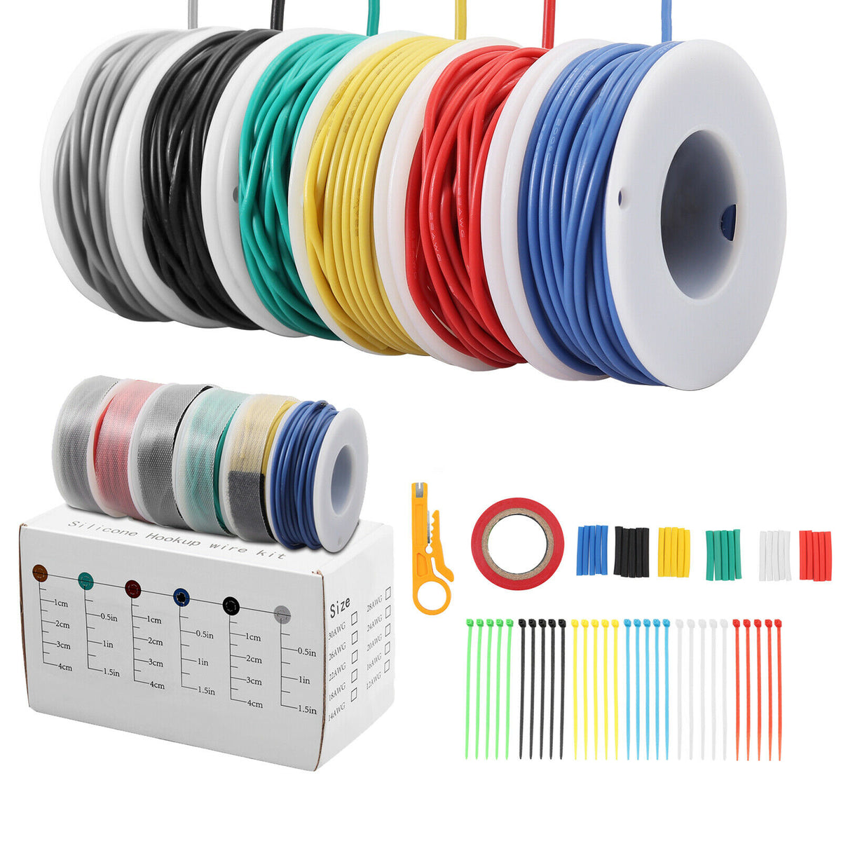 18AWG Hook Up Wire Kit Silicone Coated Wire 6 Color Spools Tinned Stranded  New